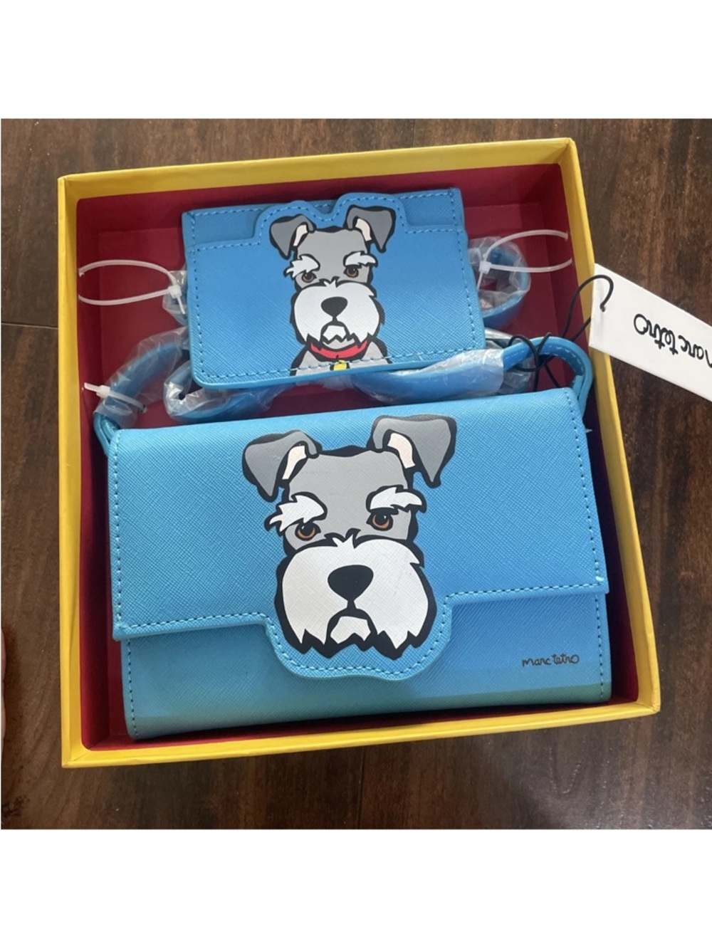 Marc Tetro Schnauzer Dog Blue Clutch Purse W/strap And Card Holder NWT